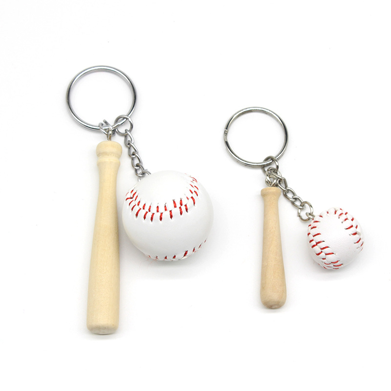 2021 Hot White Color Pu læder Sports Baseball og træ Bat nøglering nøglering sæt gave