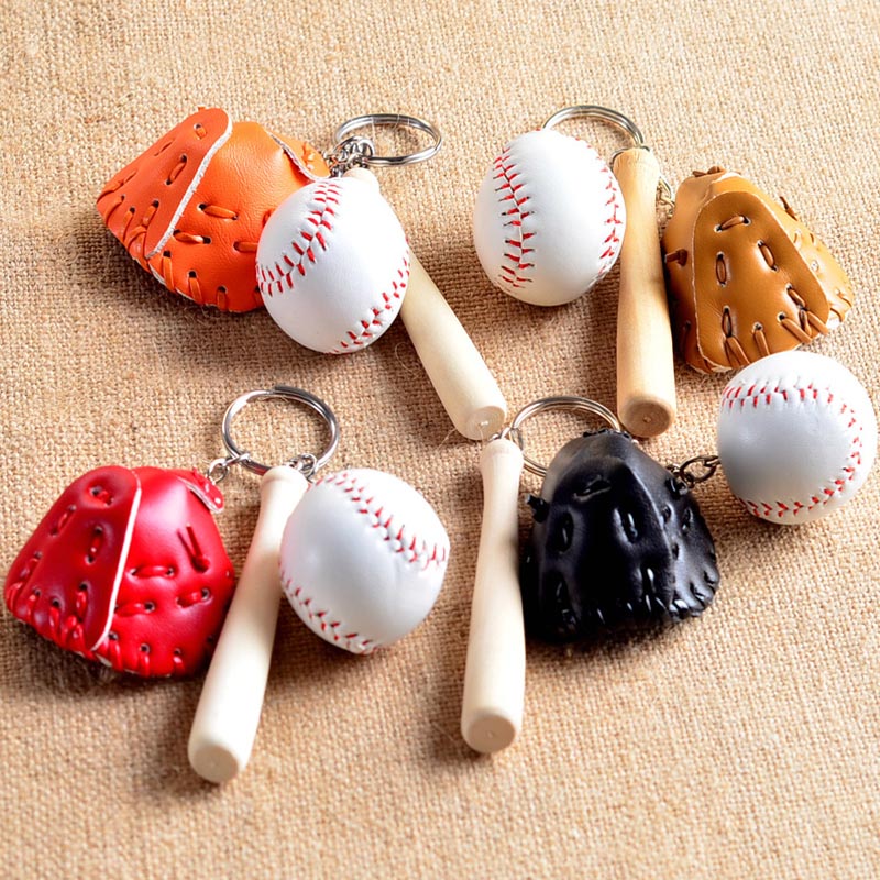 Baseball Bat Wood Bat Baseball Glove Mini Keychain