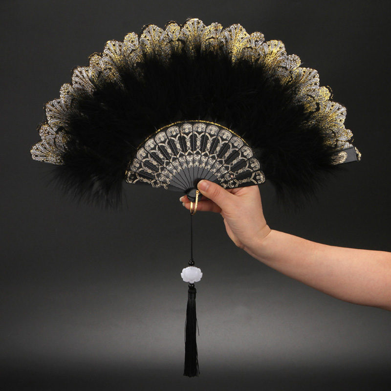 Lolita Colorful Feather Folde Fans