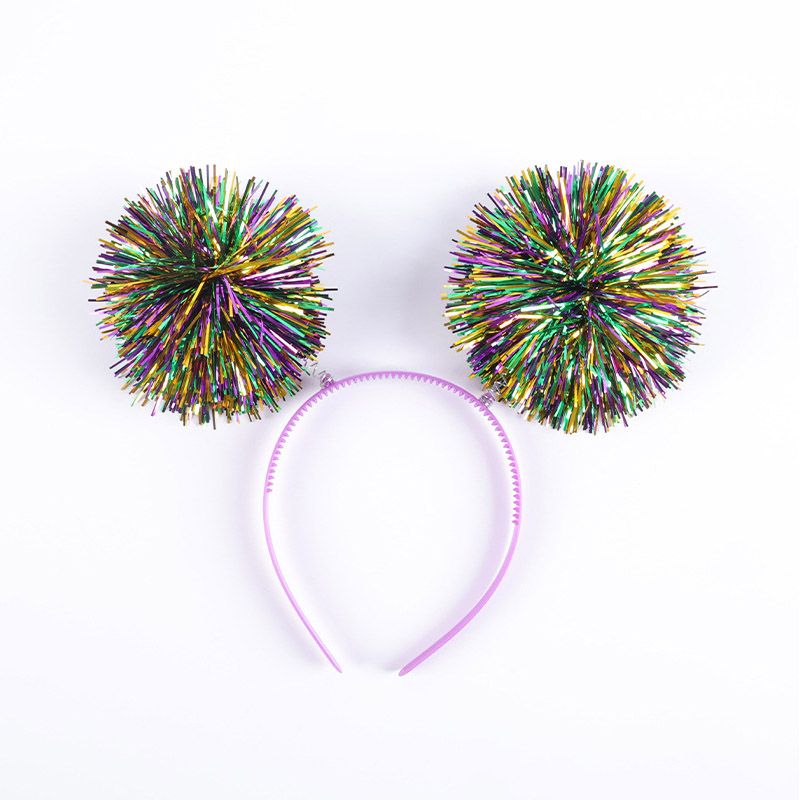Mardi Gras Pom Poms Tinssel Peambandband