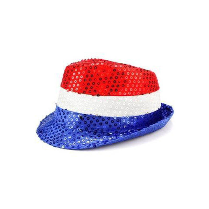 Nyhed 4. juli USA Amerikansk flag Farver Rød Hvid Blå Patriotic Party Fedora Hat