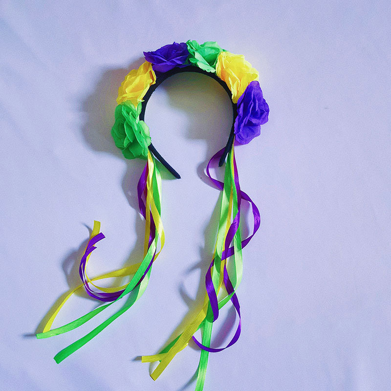 Lilla gul grøn kunstige blomster grosgrain bånd hovedbånd