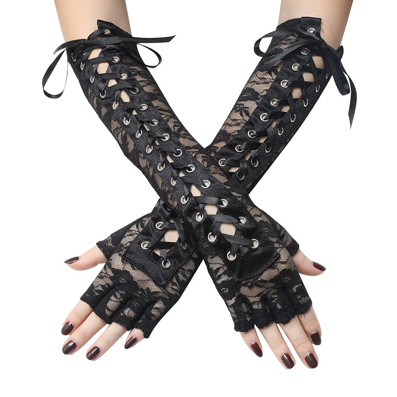 Ribbon Fingerless Fishnet Mesh Etiquette Party Handsker