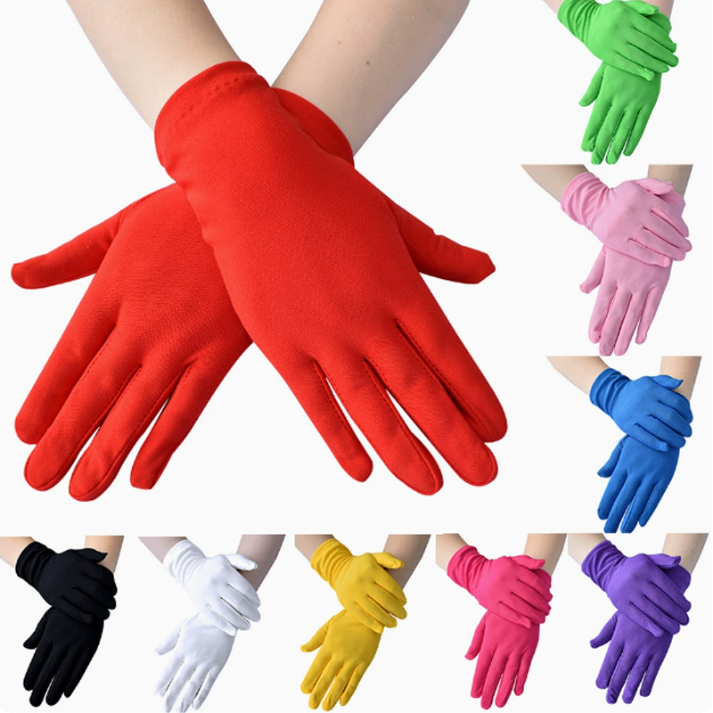 Kort satin aften kjole etikettehandsker