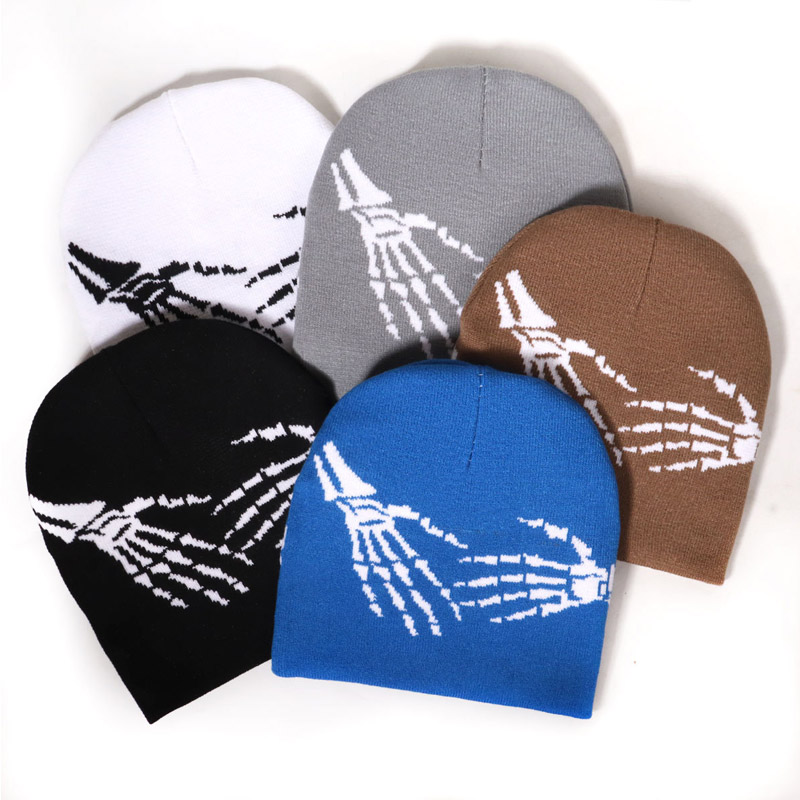 Kraniet hænder jacquard mønster beanie hat