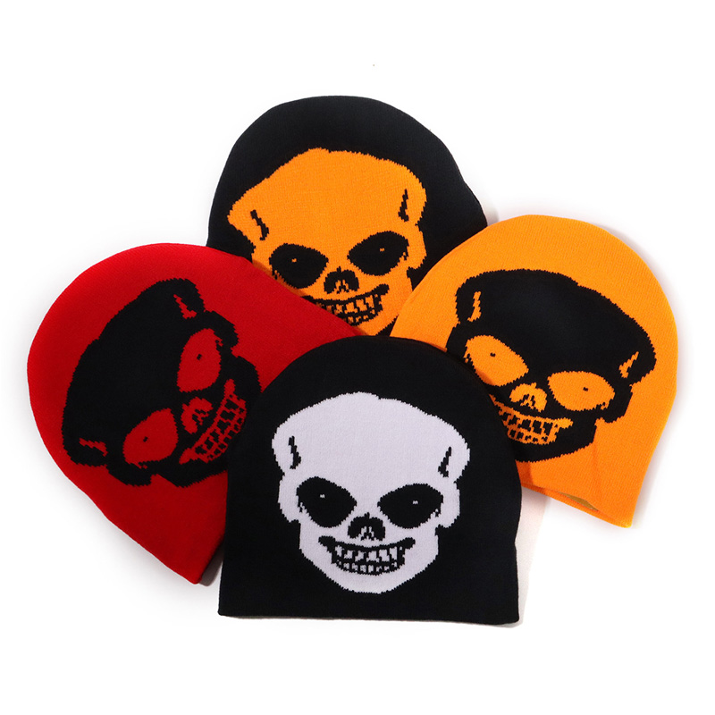 Warm Halloween Skull Jacquard Knit Beanie Hat